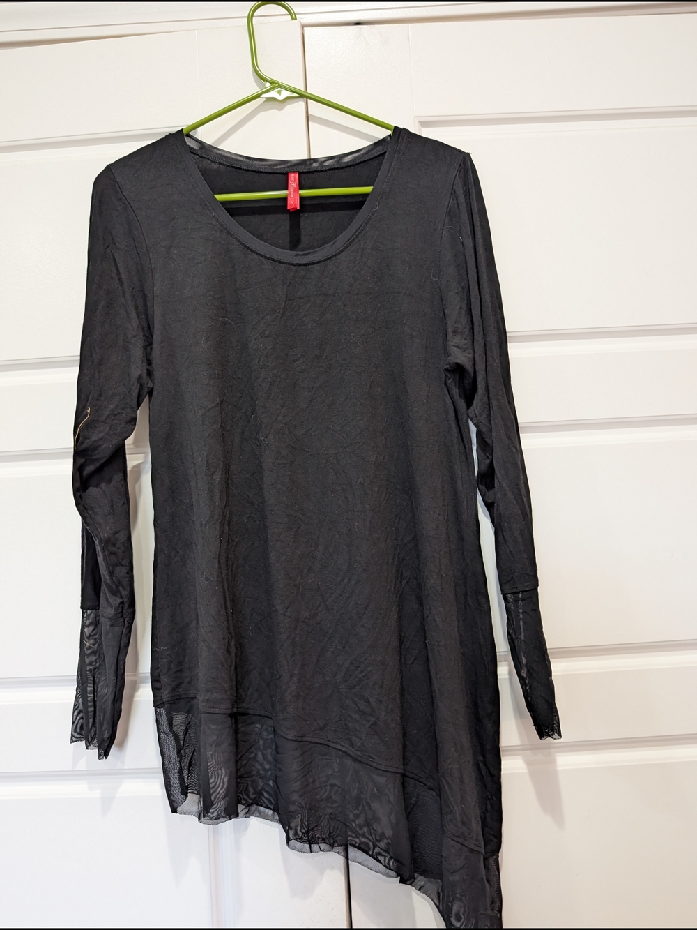 Ruby Ribbon Black Mesh Trim Long Sleeve Tunic Top | Size L | NWOT